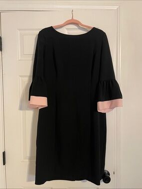 Lauren Ralph Lauren Black Shift Dress with Pink Cuff Trim